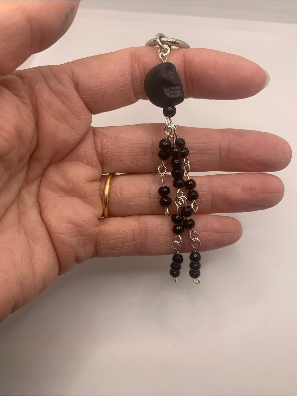 Handmade Black Bead Skeleton Dangle Purse Charm- Women Jewelry